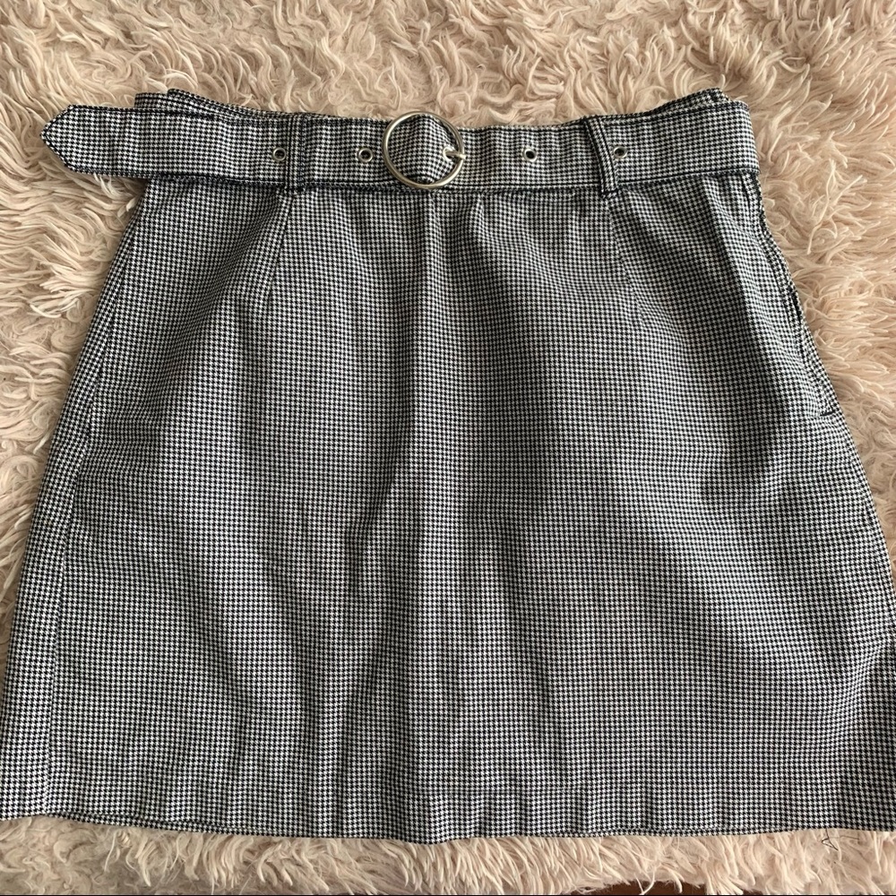 Belted Houndstooth Mini Skirt